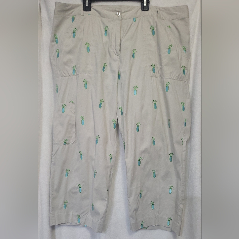 Lilly Pulitzer Putter Capri Pants Stretch Waist Khaki Golf Clubs Size 18